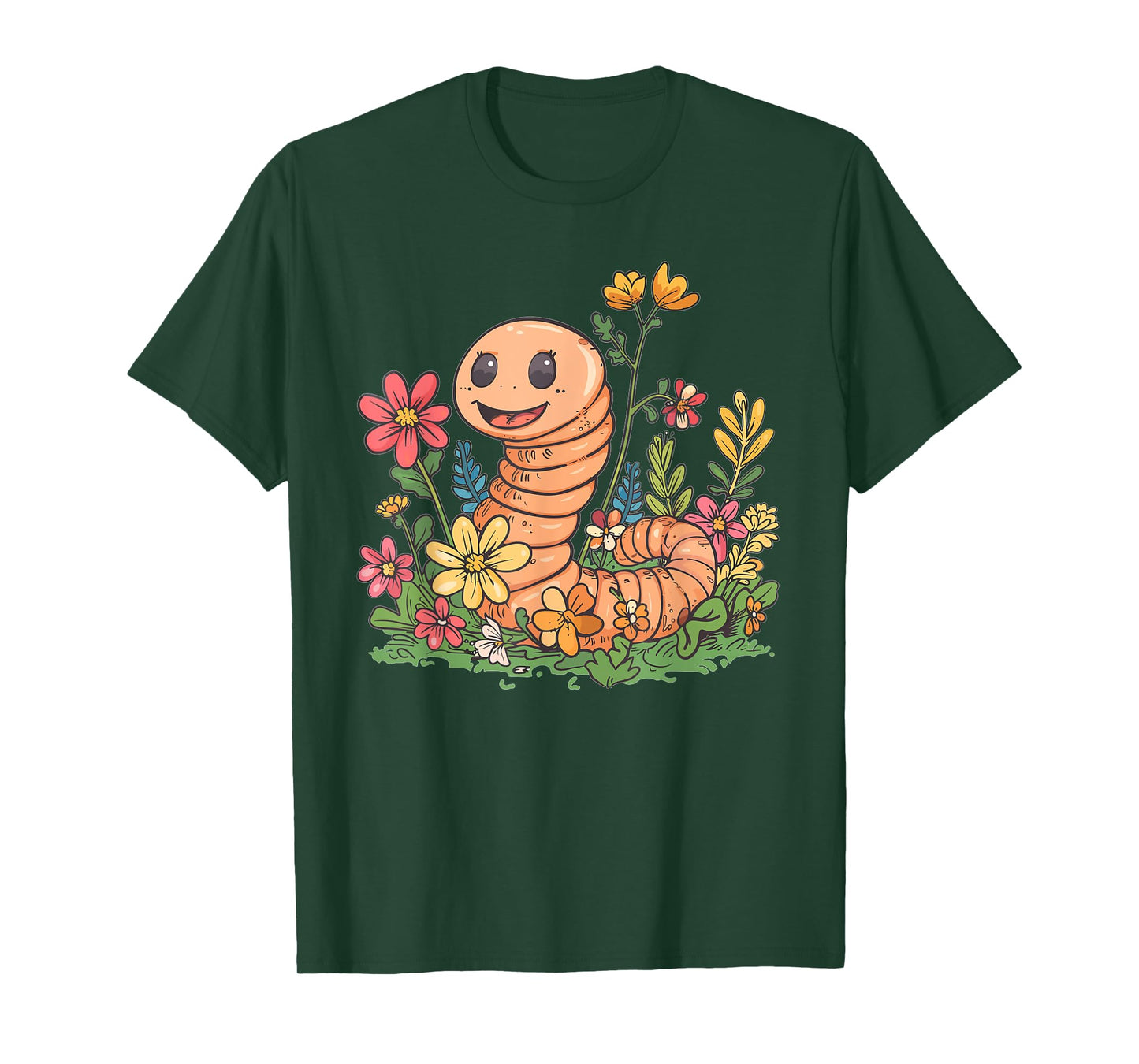 Cute Worm With Flowers I Kids Worm T-Shirt