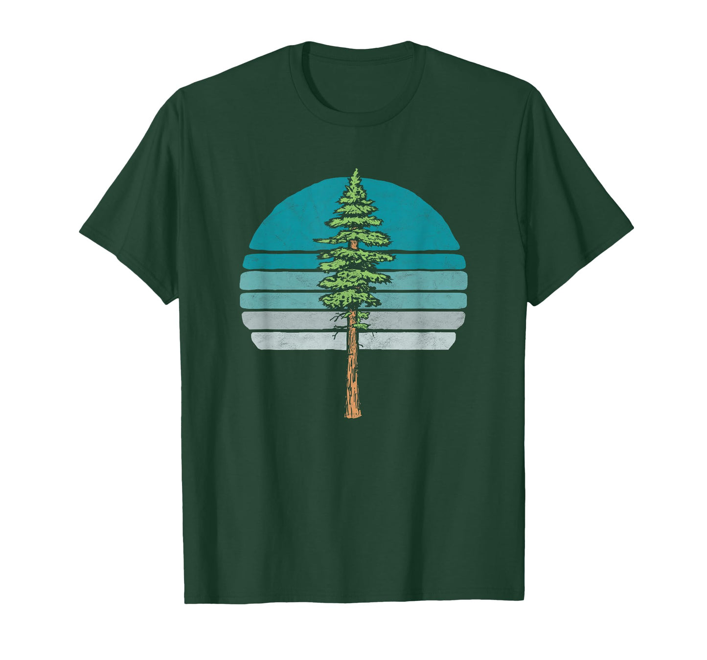Redwood Tree & Retro Blue Sunset 80s Outdoor Graphic T-Shirt