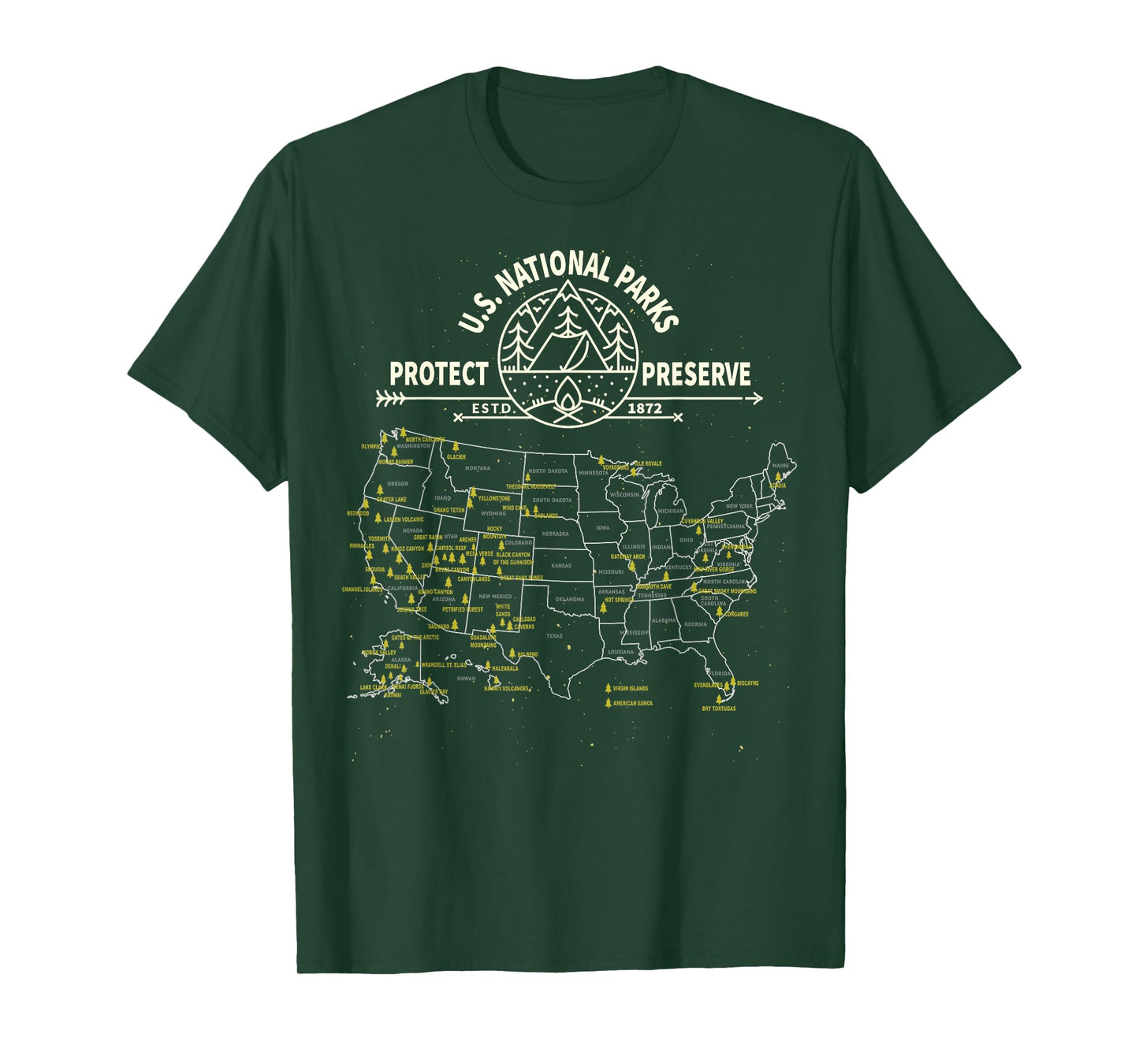 U.S. National Park Camping - All 63 US National Parks Map T-Shirt