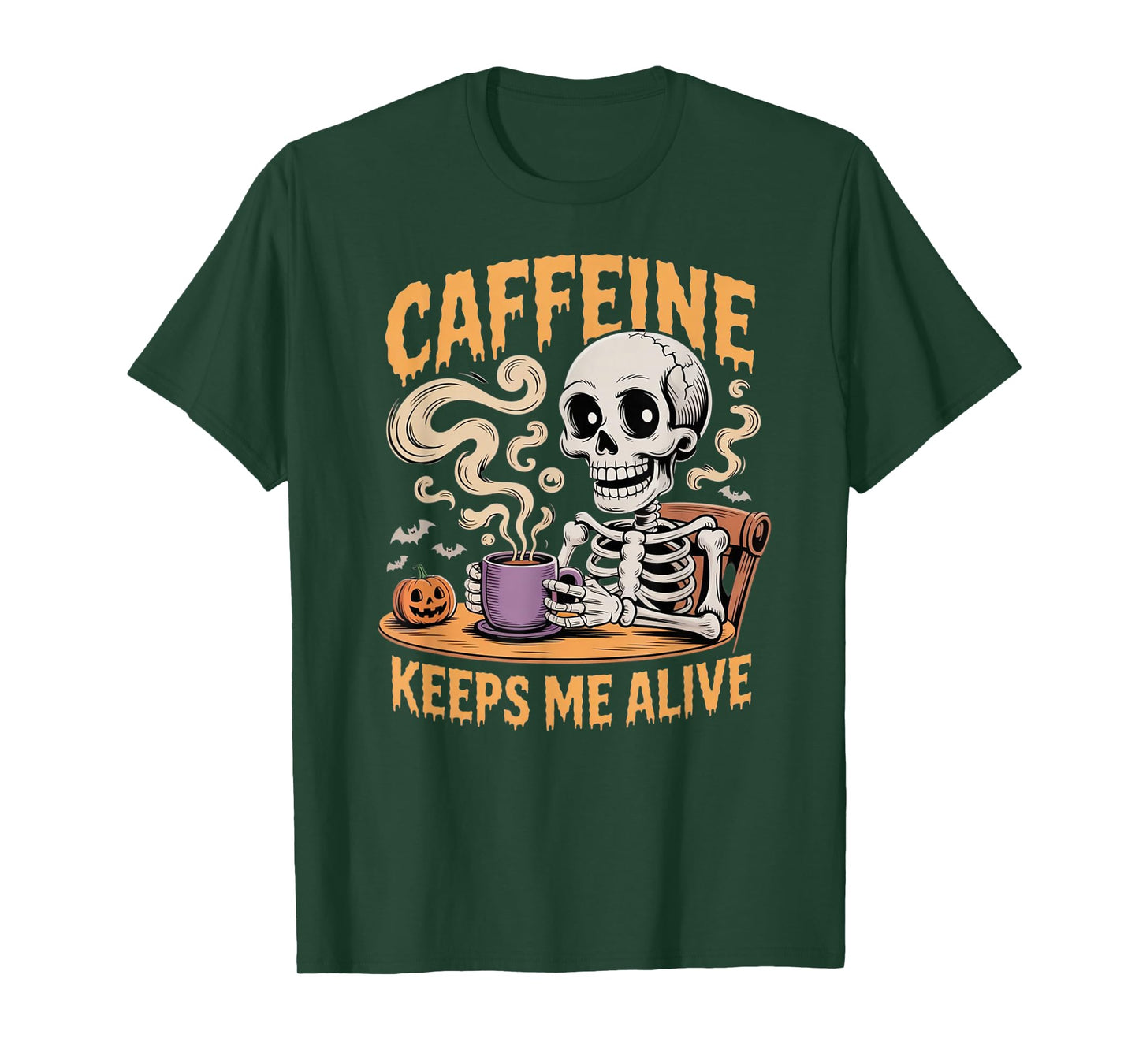Caffeine Keeps me Alive Skeleton Apparel Funny Halloween T-Shirt