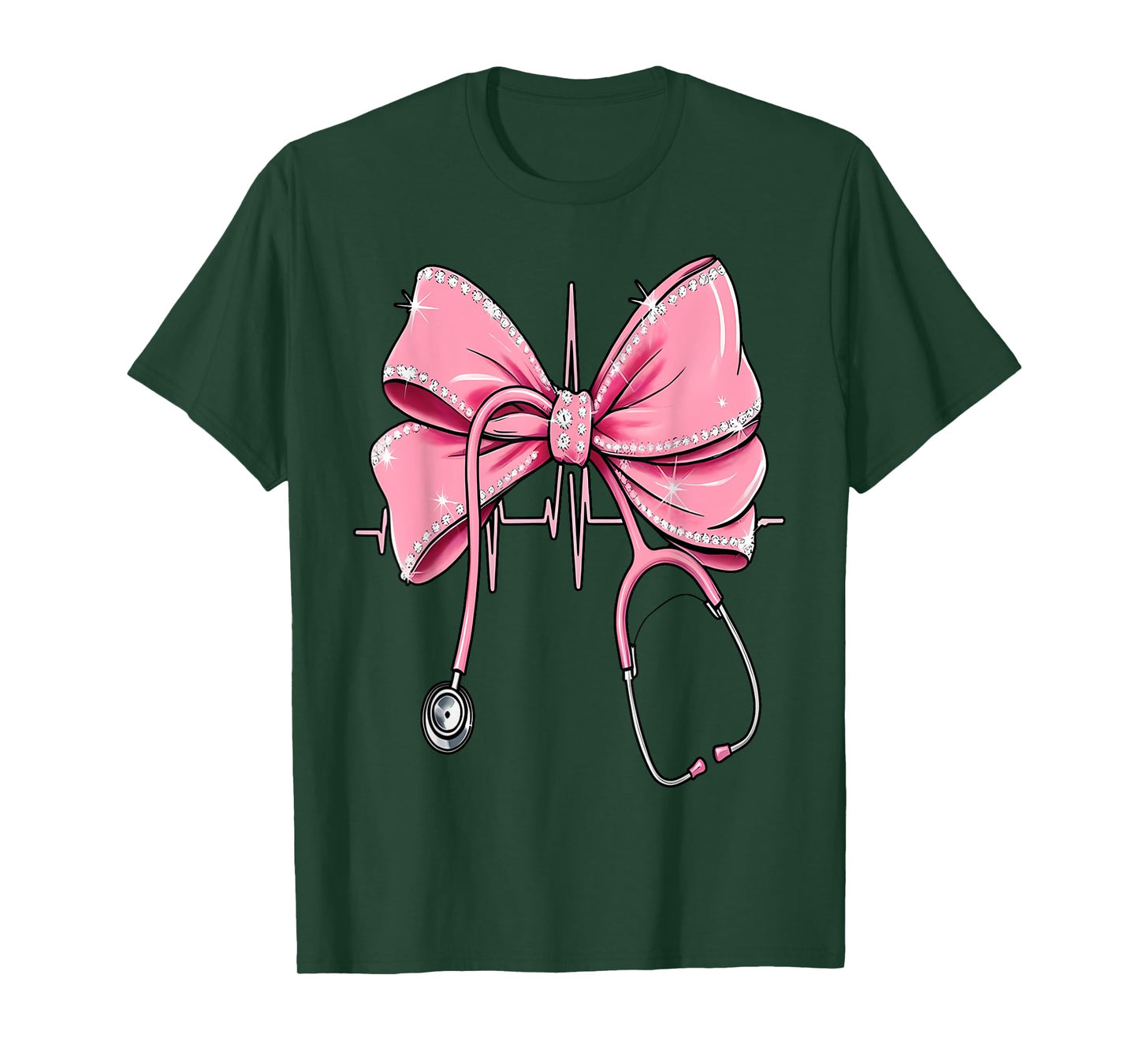 RN Nurse Stethoscope Coquette Bow Heartbeat EKG Nursing T-Shirt