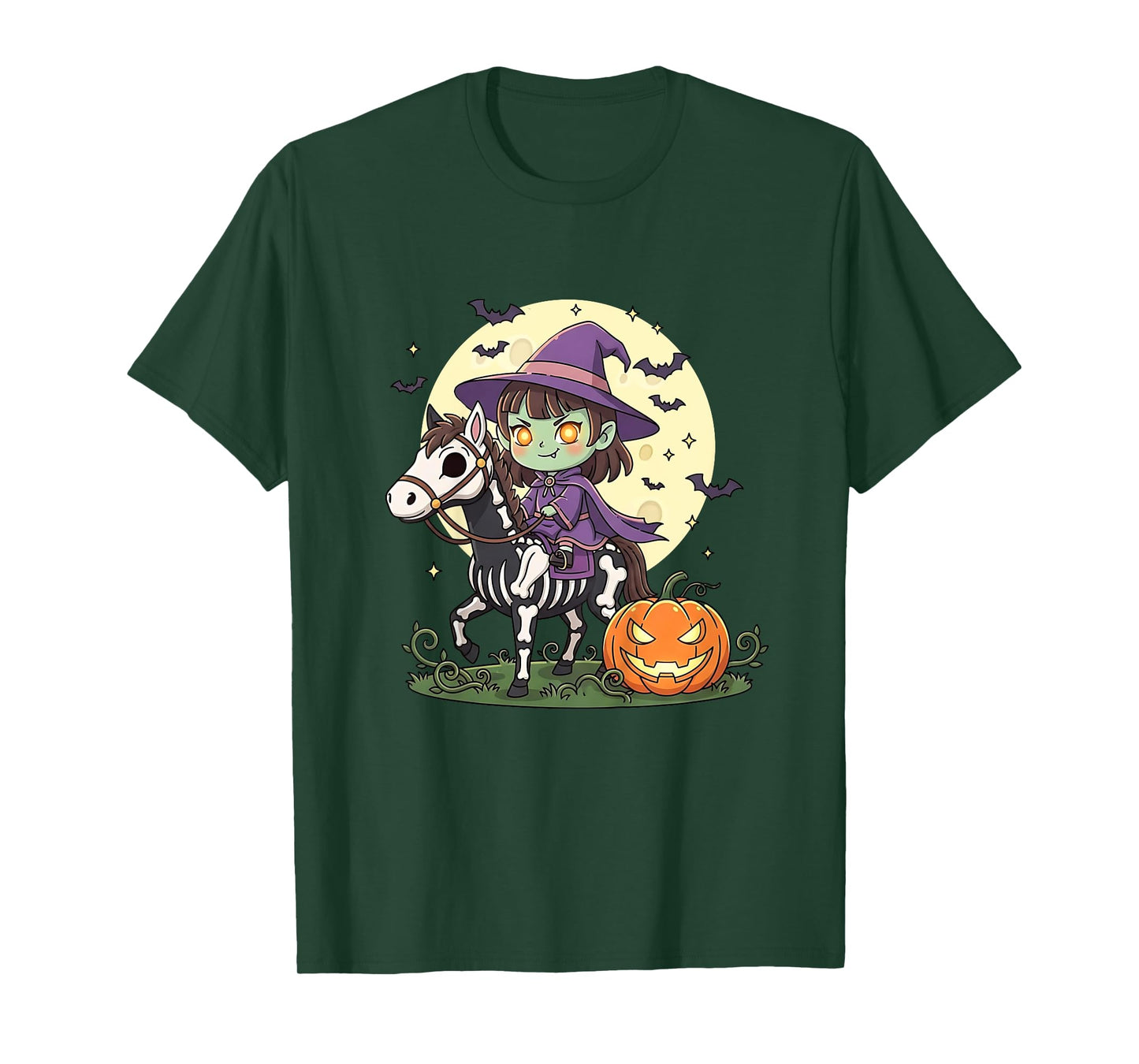 Halloween Witch Riding Horse Skeleton Ghost T-Shirt