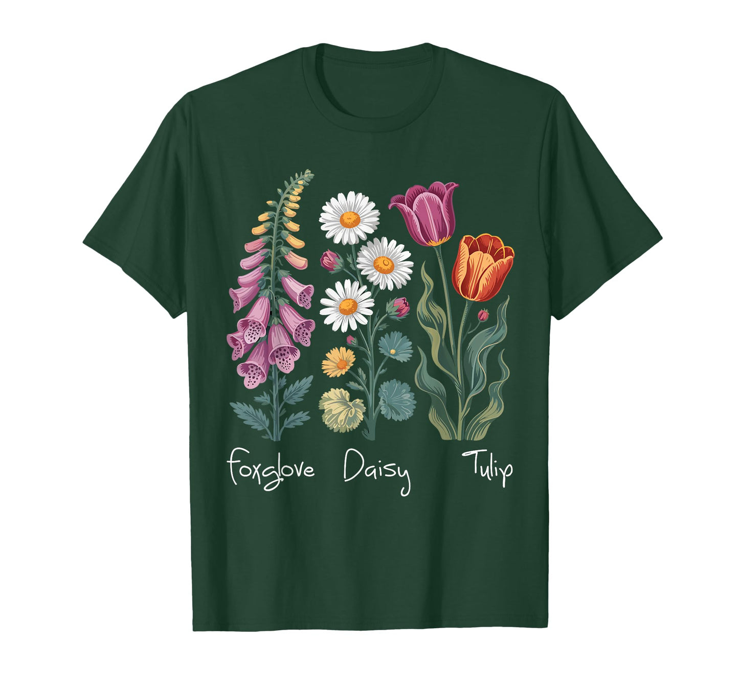 Foxglove Daisy Tulip women Wildflower Garden Harmony Design T-Shirt