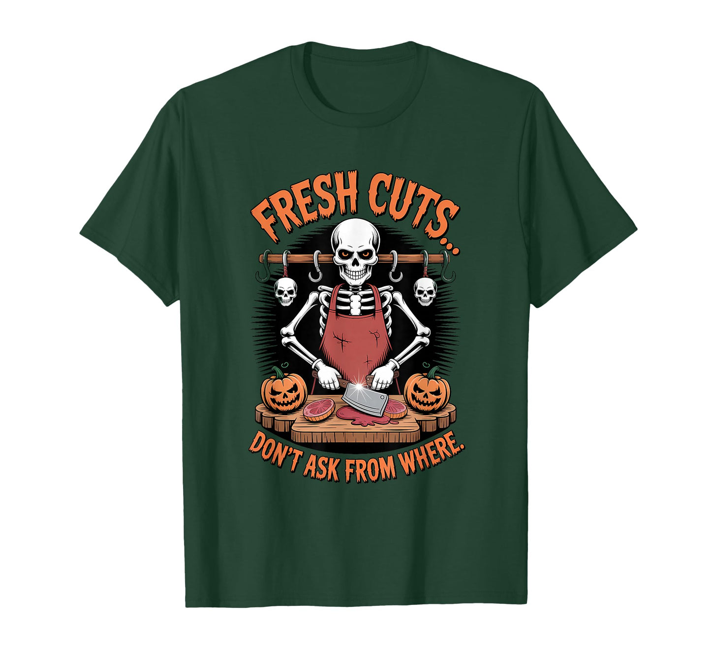 Skeleton Butcher Halloween Funny Spooky Meat Shop T-Shirt