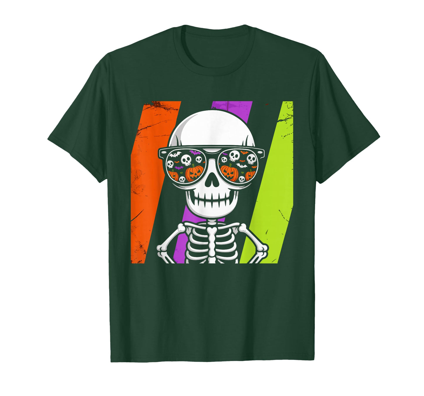 Colorful Retro Skeleton Trick or Treat Pumpkin Glasses Men T-Shirt