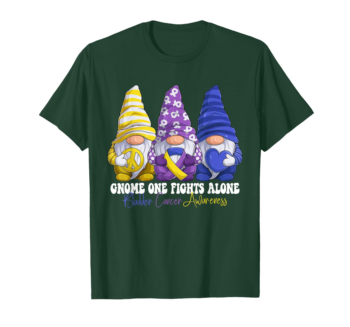 Funny Gnomies Bladder Cancer Awareness Month Purple Ribbon T-Shirt