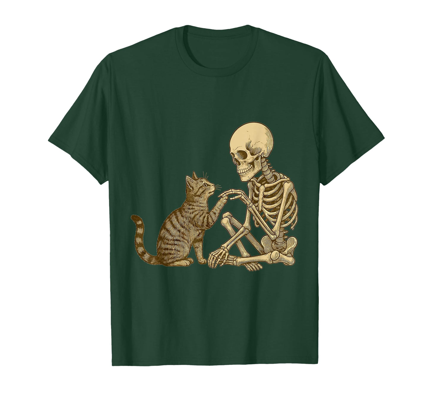 Skeleton Playing with Cat Cute Halloween Men Boys T-Shirt