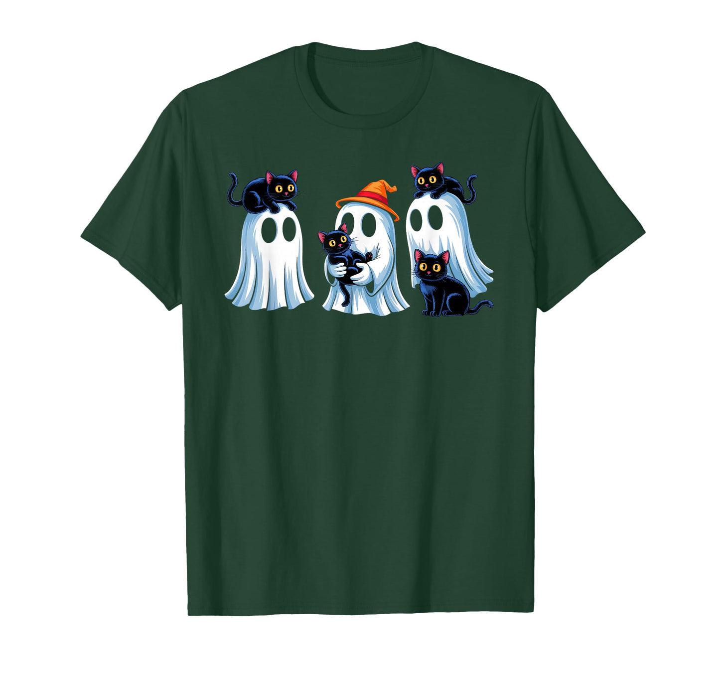 Black Cat Ghost Halloween Costume Men Women Boys Girls Kids T-Shirt