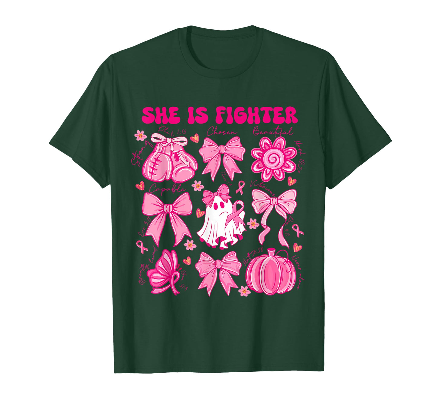 Breast Cancer Month She is Fighter Pink Coquette Bow Ribbon T-Shirt