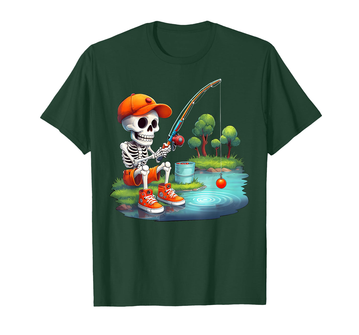 Skeleton Fishing Halloween Costume Funny Fishing Boys Kids T-Shirt