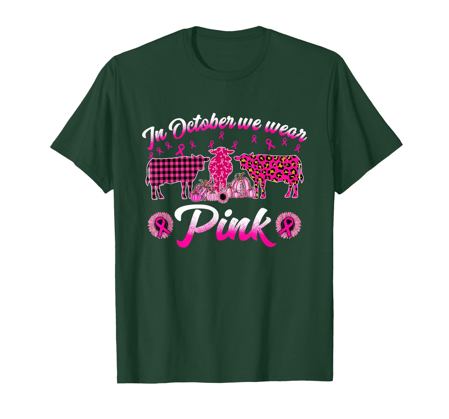 In October We Wear Pink Cow Pumpkin Breast Cancer T-Shirt