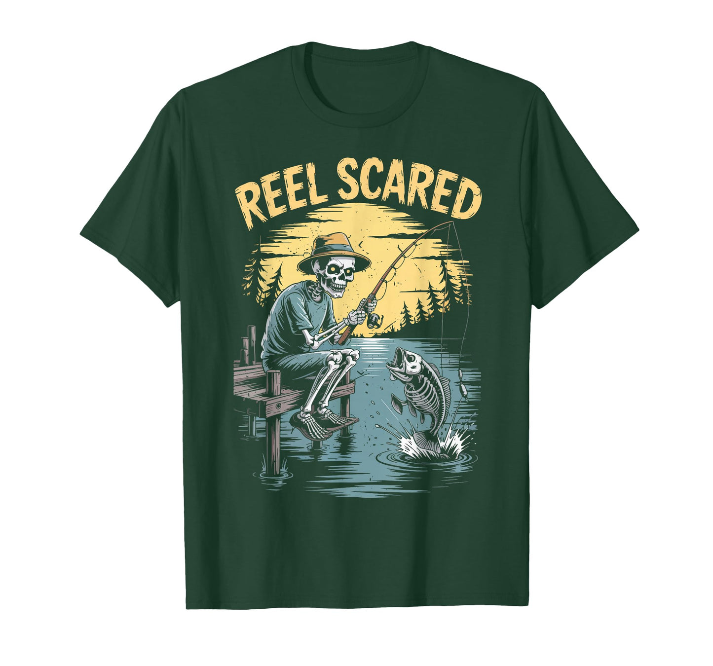 Reel Scared Skeleton Fishing Halloween Fisherman Costume T-Shirt