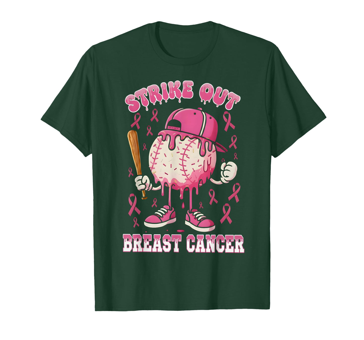 Baseball Drip Ice Cream Strike Out Breast Cancer Awareness T-Shirt