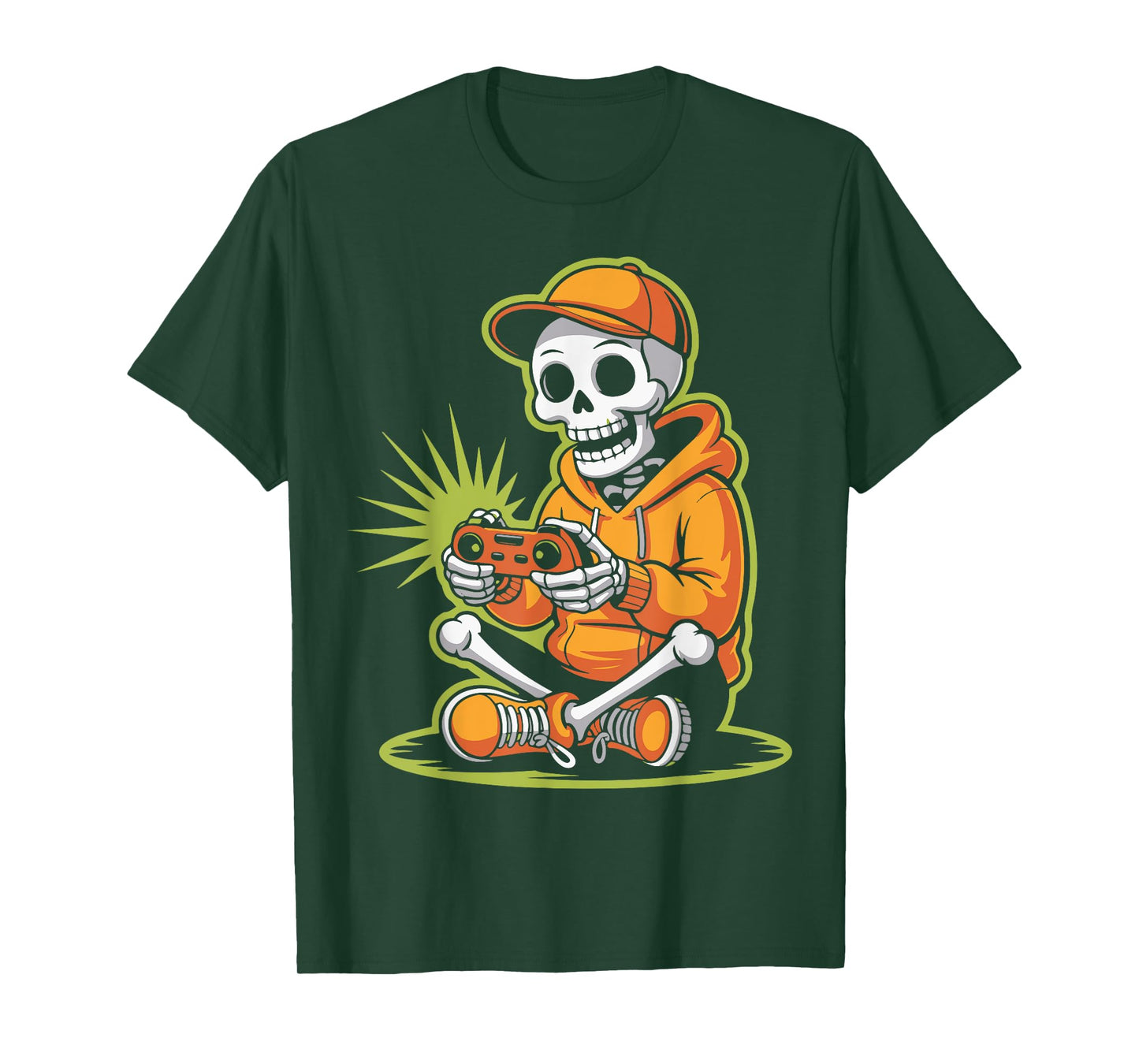 Cool Skeleton Gamer Funny Halloween Boys Kids Video Gaming T-Shirt