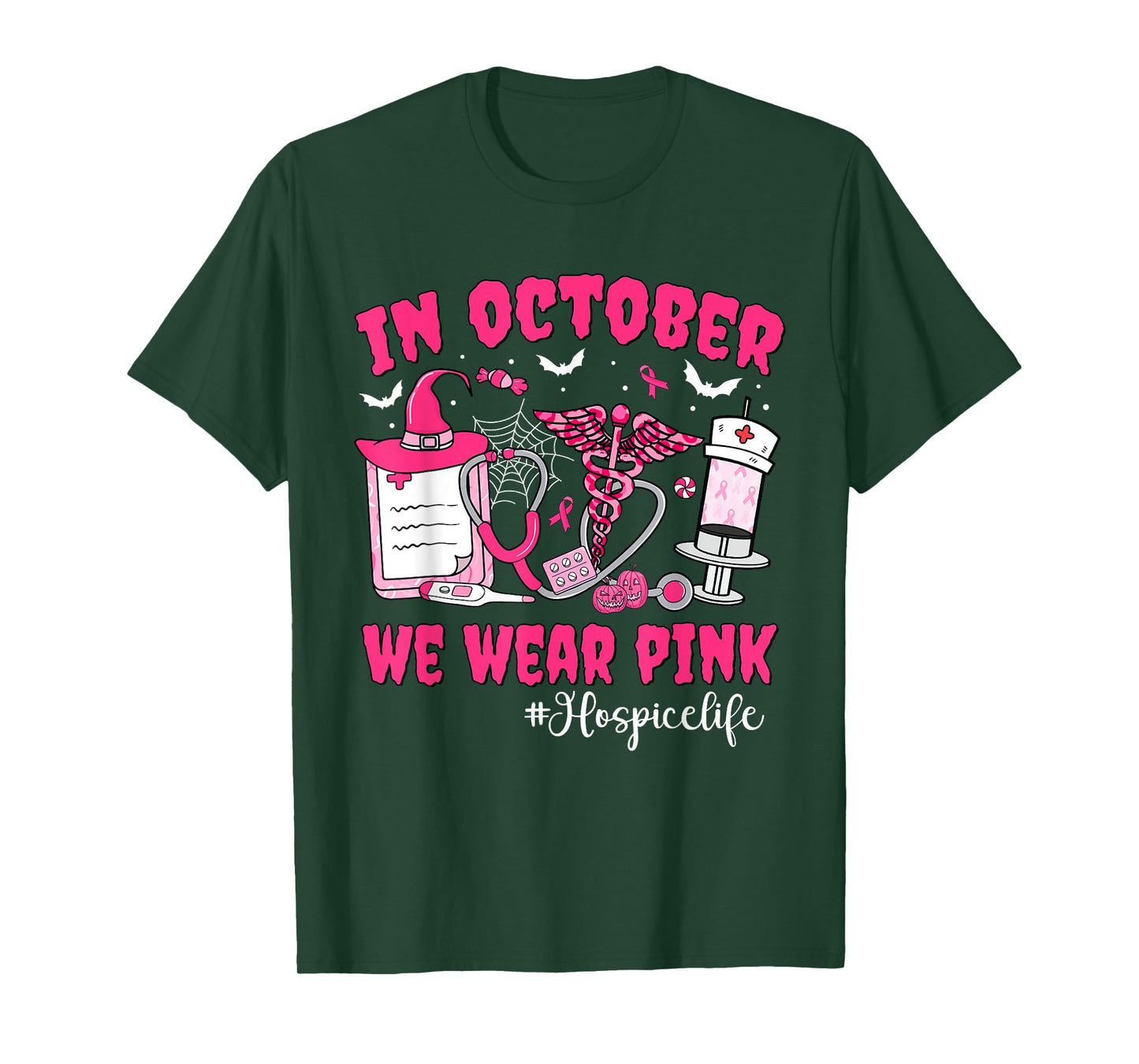 In October We Wear Pink Hospice Life Nurse Breast Cancer T-Shirt