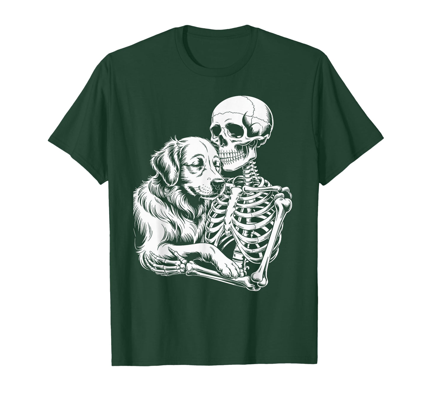 Skeleton Hugging Dog Lover Spooky Season Halloween T-Shirt