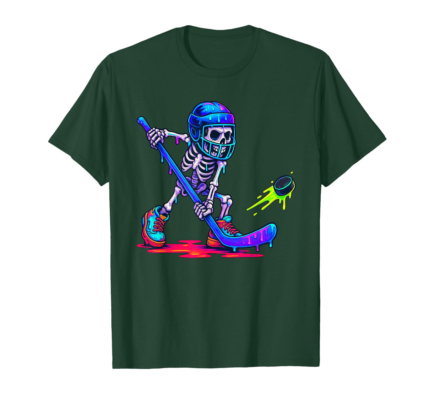 Skeleton Ice Hockey Drip Ice Cream Drip T-Shirt