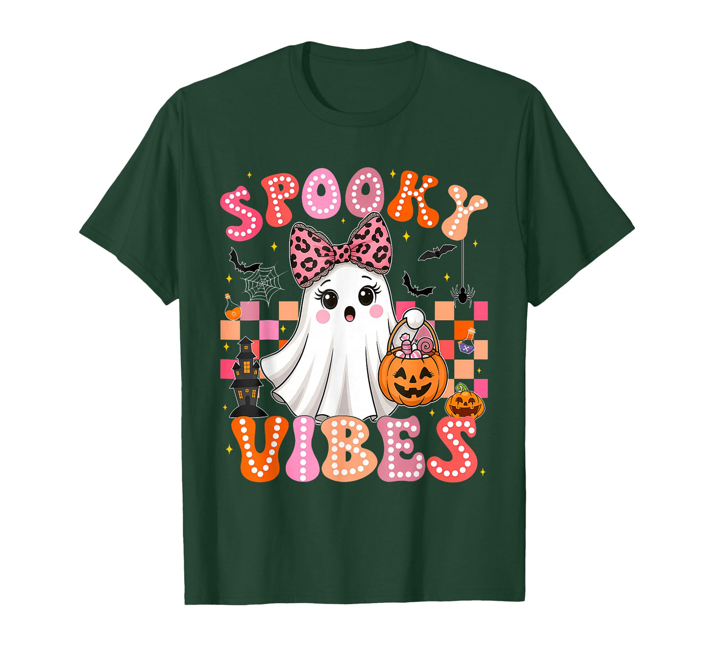 Spooky Vibes Ghost Retro Groovy Halloween Women Girls Kids T-Shirt