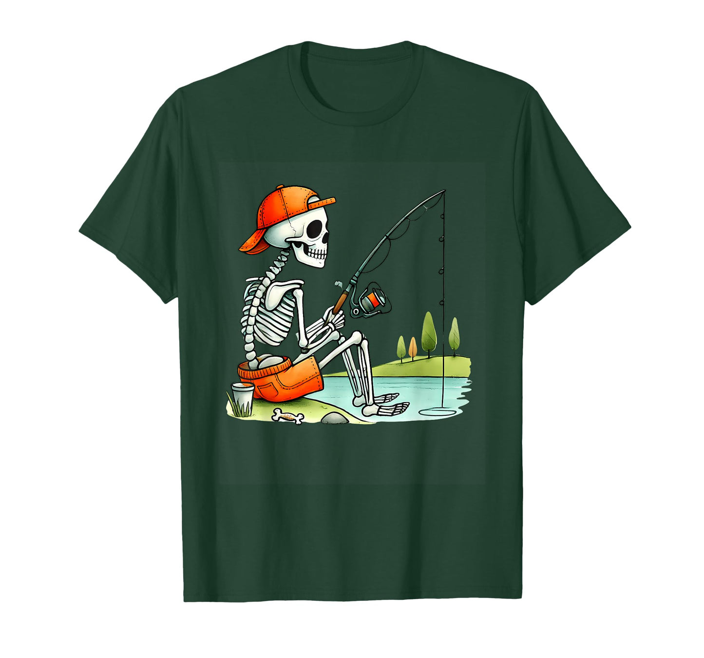 Funny Skeleton Fishing Halloween Costume Funny Men Boys Kids T-Shirt
