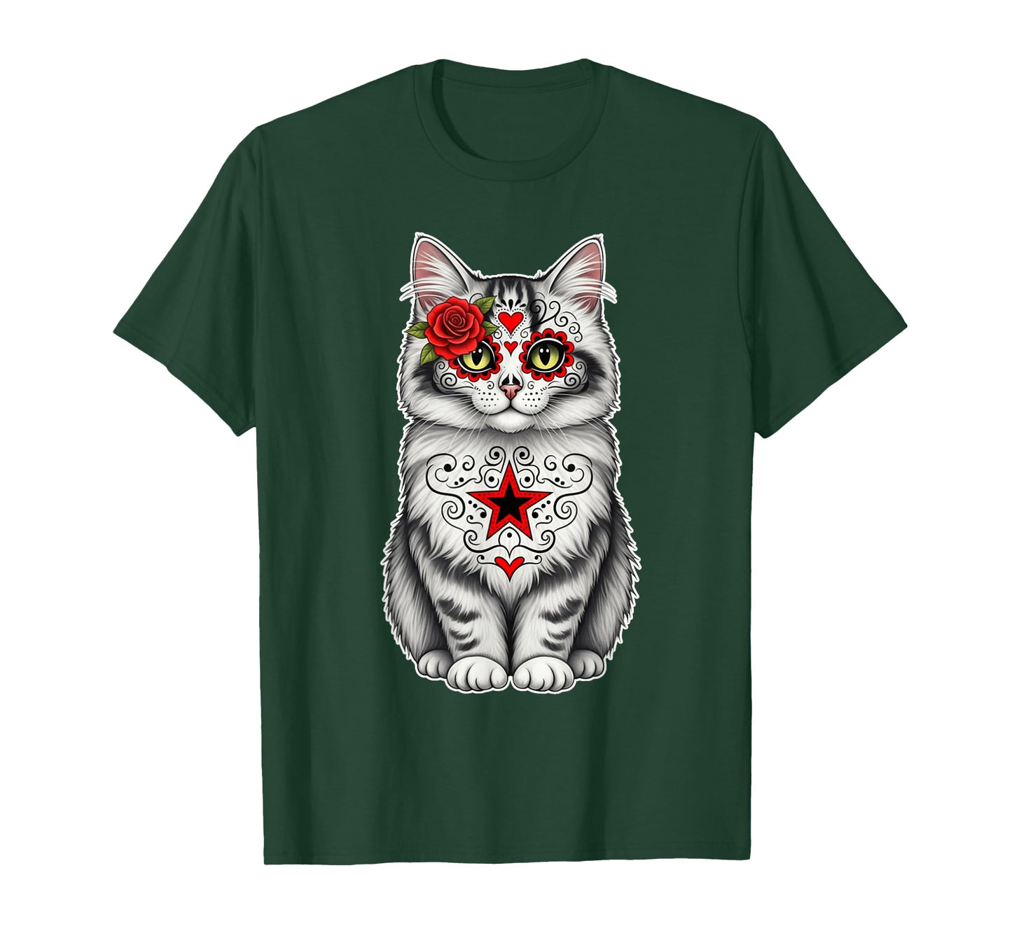 Sugar Skull Cat Halloween Kitten Graphic T-Shirt