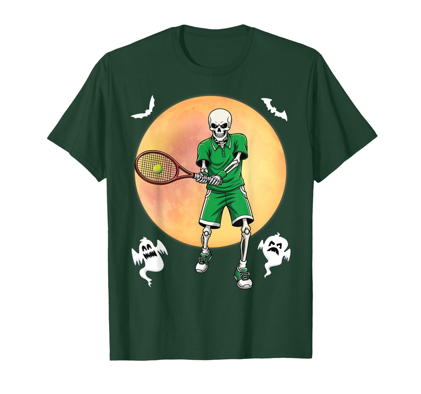 Skeleton Tennis Player Halloween Full Moon Spooky Style T-Shirt