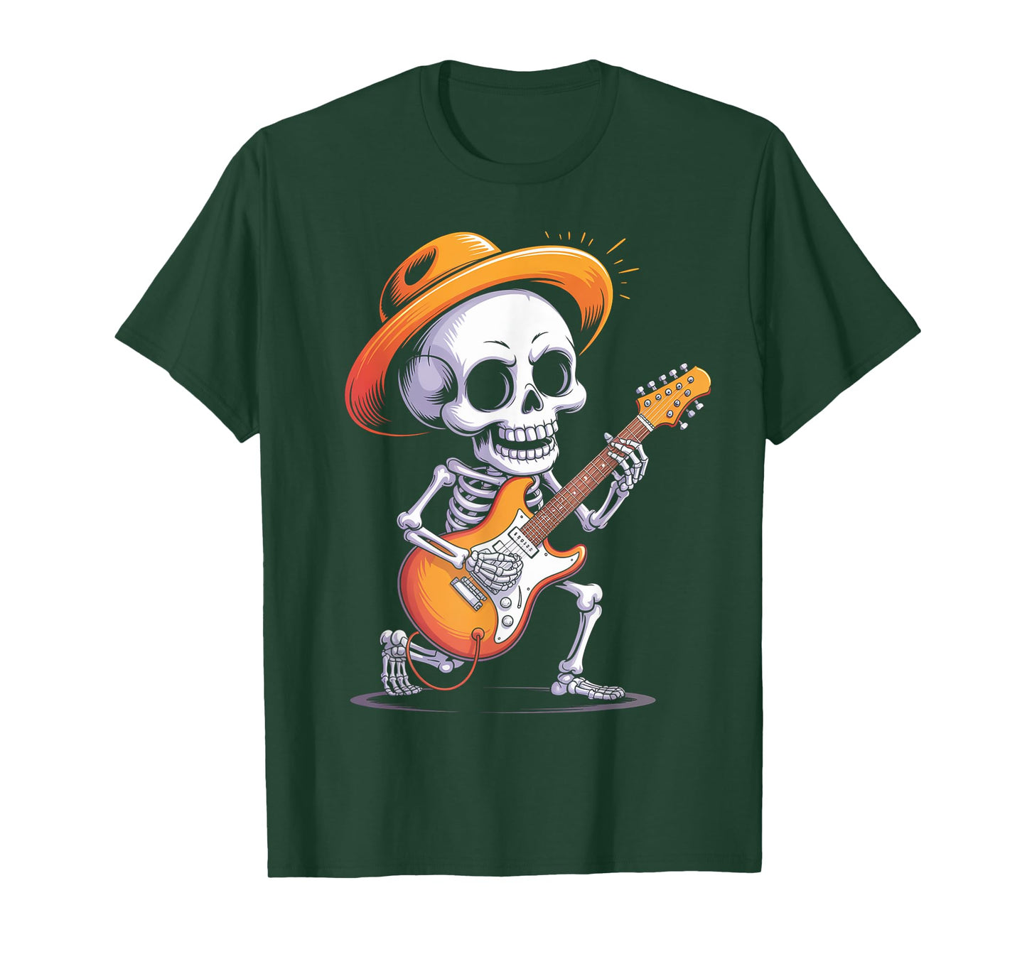 Skeleton Playing Electric Guitar Rock Halloween Boys Men Tee T-Shirt