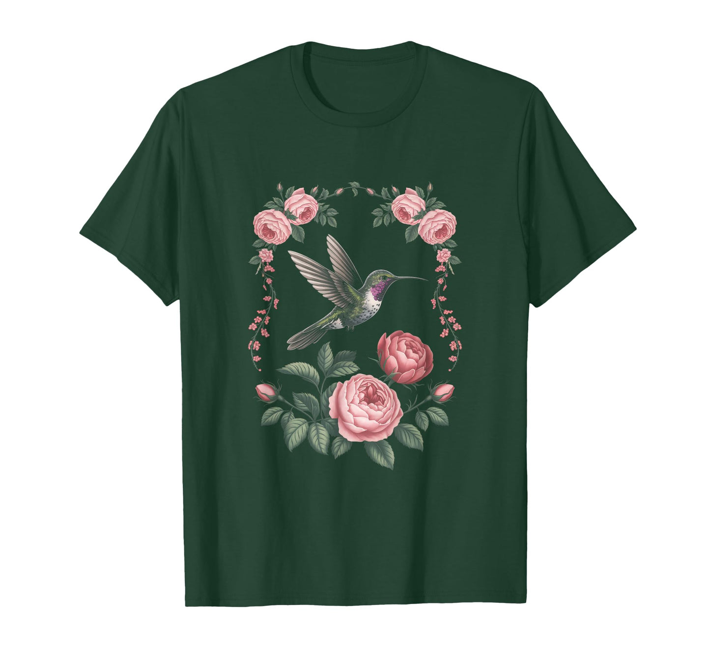 Hummingbird Vintage Flower Antique Rose Floral T-Shirt