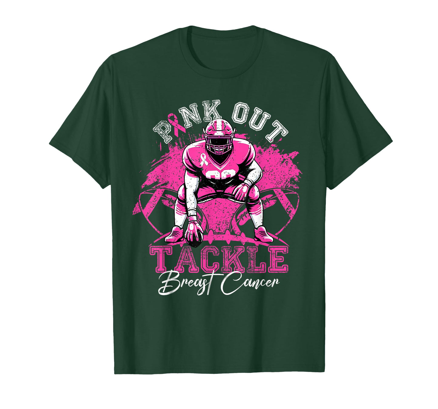 Pink Out Tackle Breast Cancer Awareness Football Pink Ribbon T-Shirt