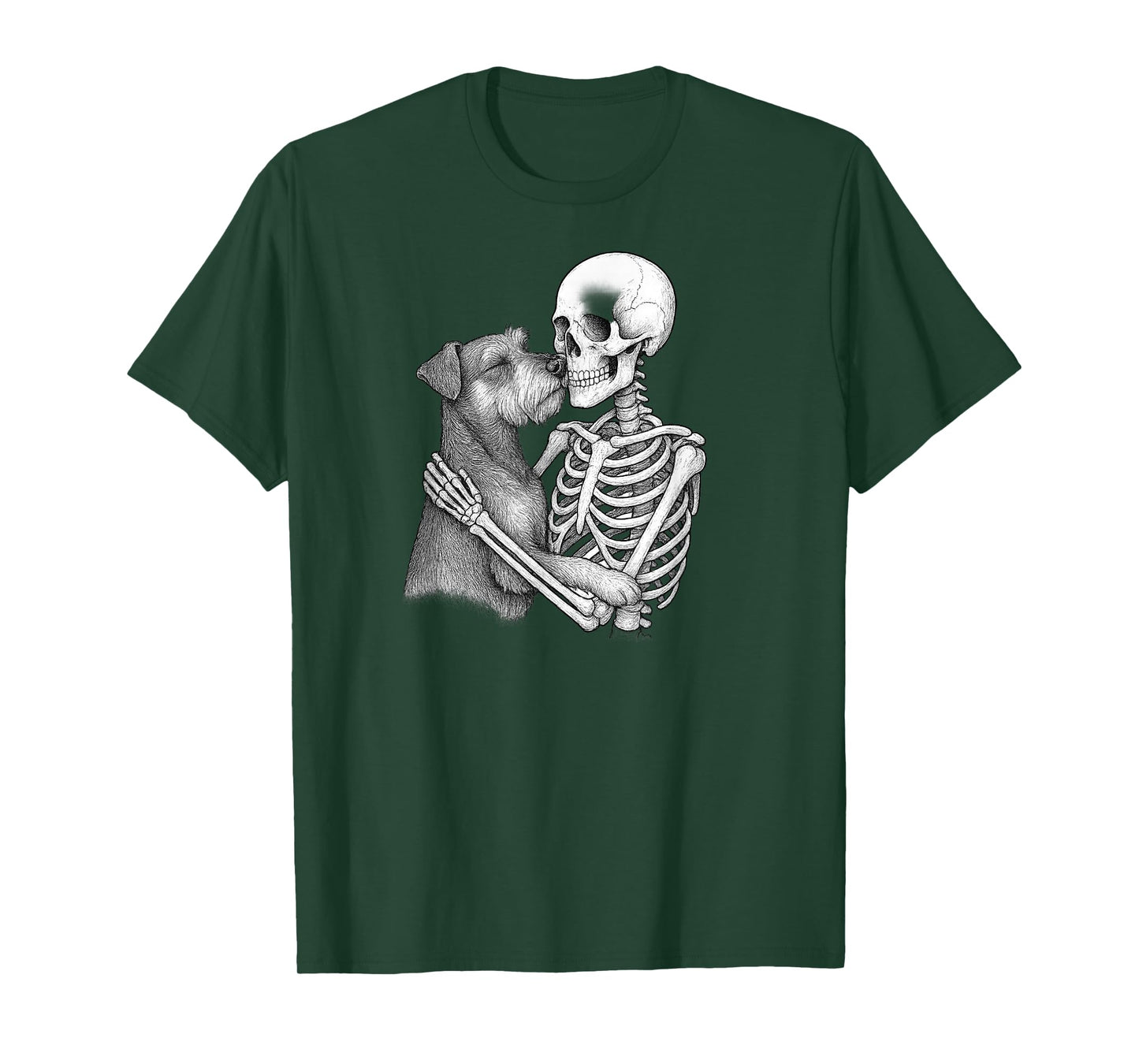 Skeleton Hugging Miniature Schnauzer Dog Halloween T-Shirt