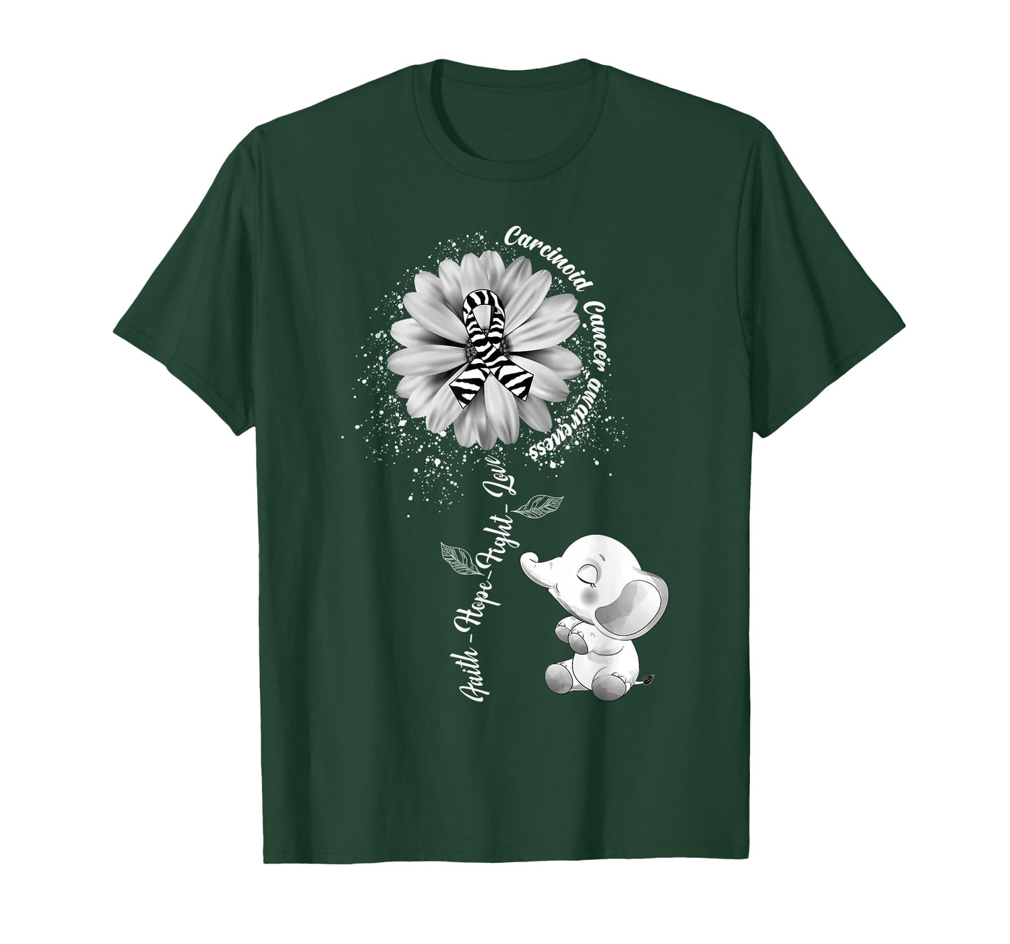 Faith Hope Fight Love Elephant Carcinoid Cancer Awareness T-Shirt