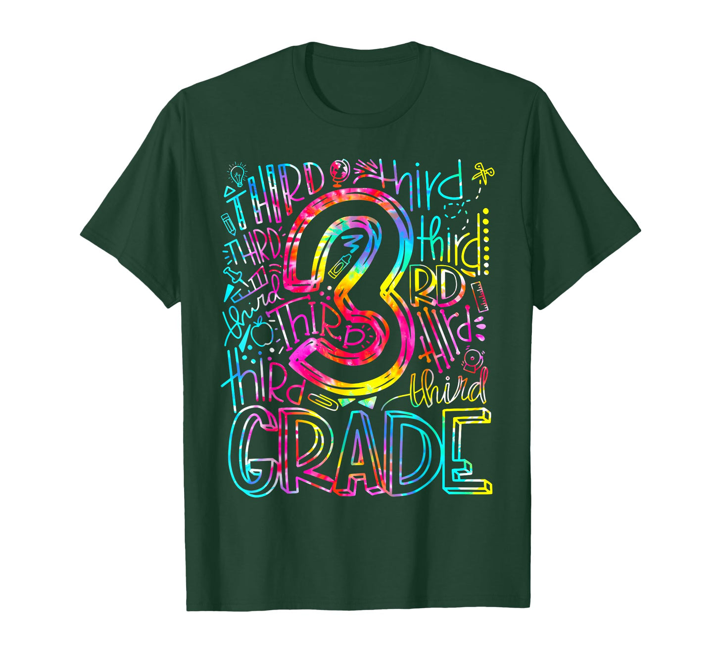Tie Dye 3rd Grade Typography Team Third Grade Teacher Gift T-Shirt