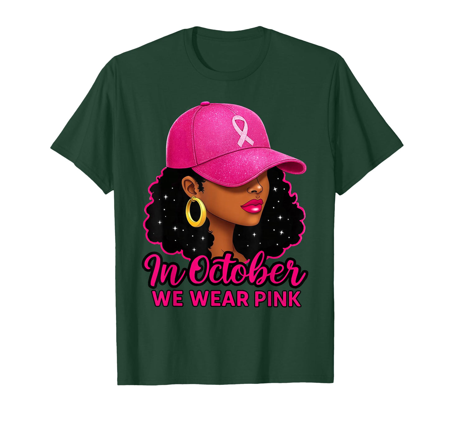 in October We Wear Pink Black Women Breast Cancer Awareness T-Shirt