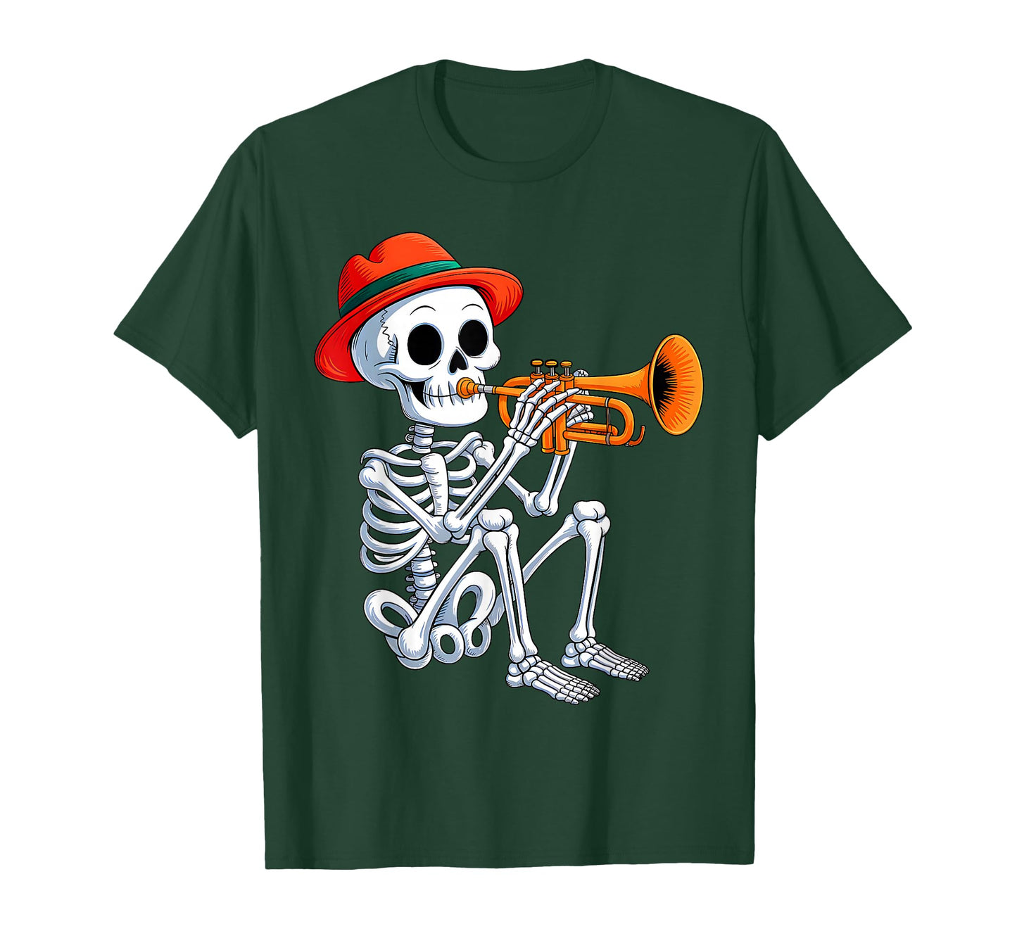 Skeleton Playing Trumpet Halloween Costume for Men Boys Kid T-Shirt