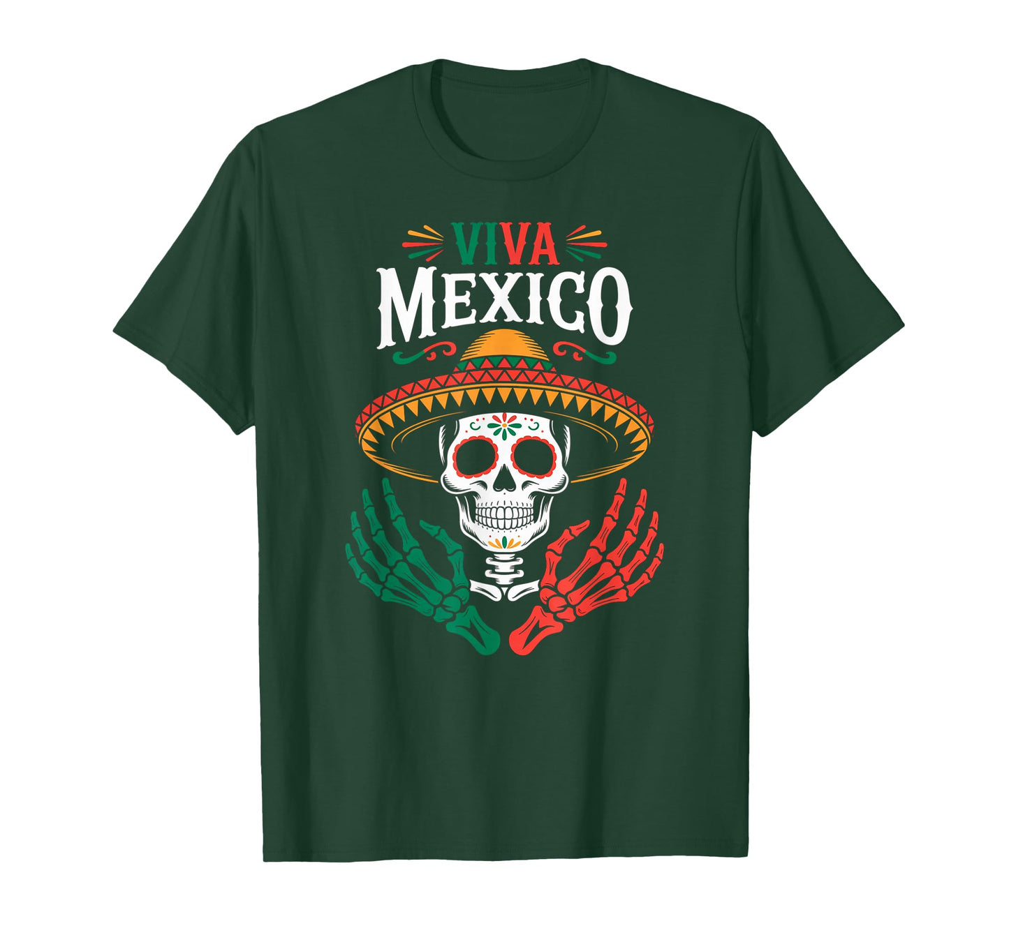 Viva Mexico Skeleton Skull Mexican Flag Independence Day T-Shirt
