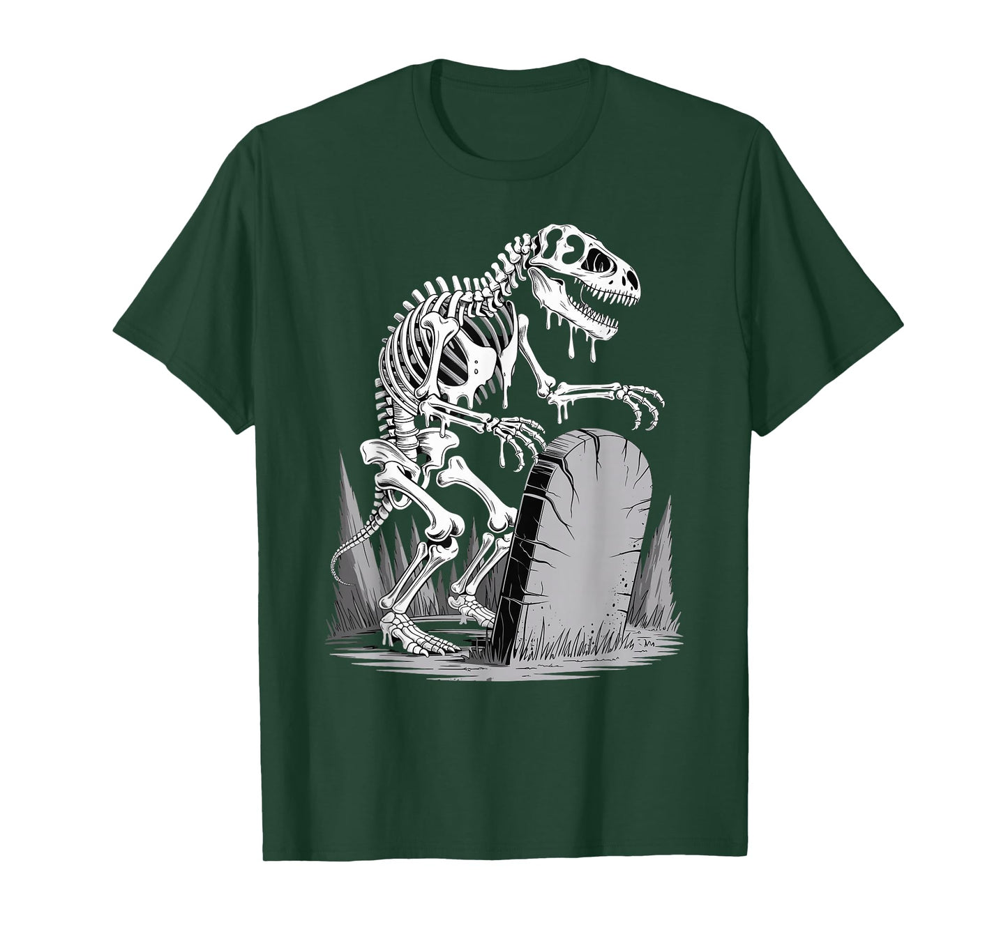 Dinosaur Skeleton in Haunted Forest Fantasy Horror Halloween T-Shirt