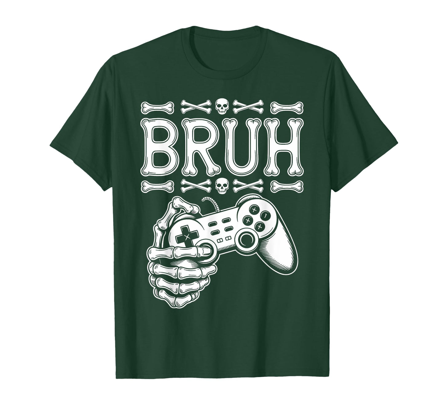 Bruh Halloween Boys Kids Gamer Mens Skeleton Video Gaming T-Shirt