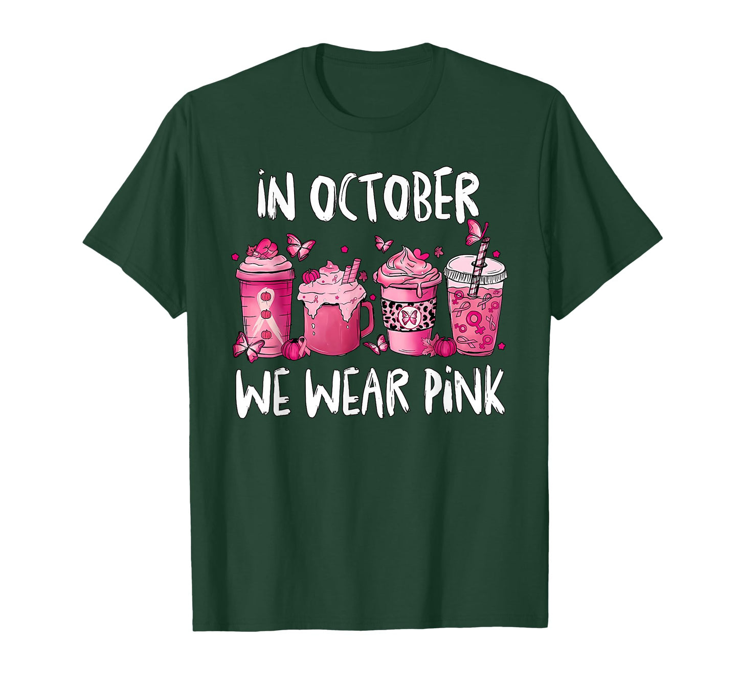 in October We Wear Pink Coffee Spice Breast Cancer Awareness T-Shirt