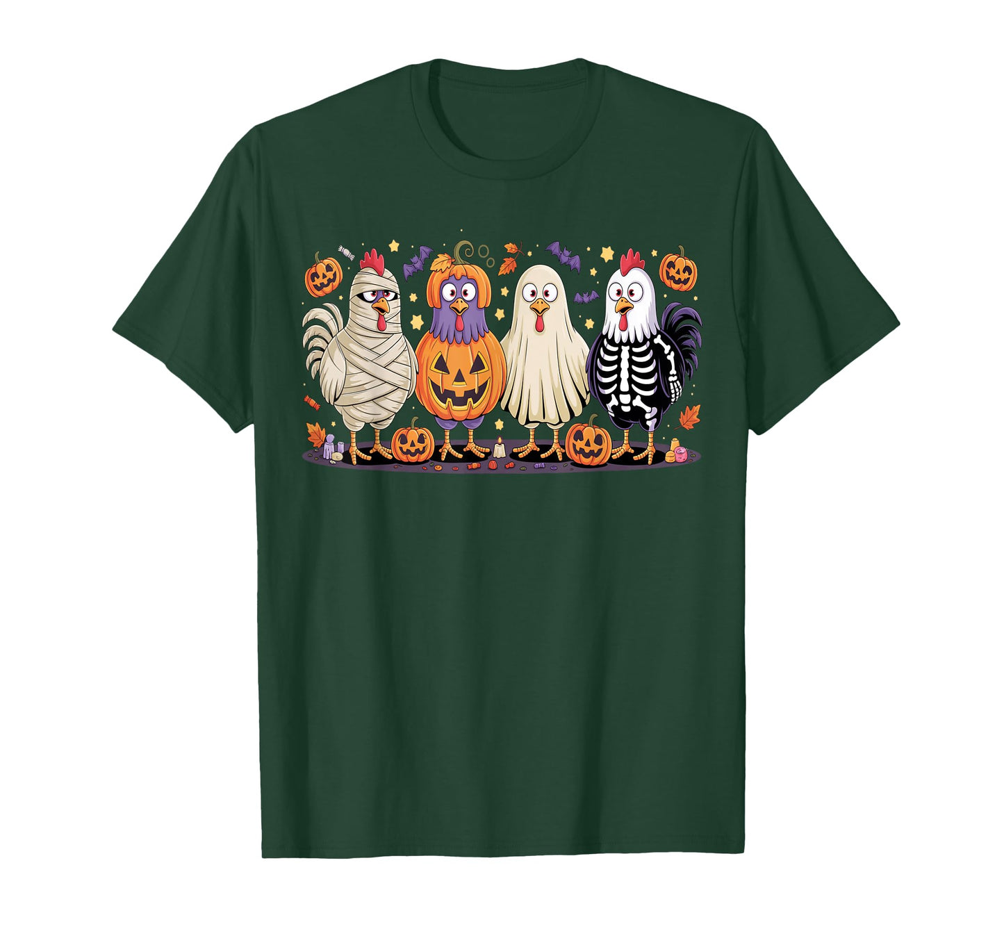 Mummy Chicken Skeleton Ghost Pumpkin Halloween Chicken Lover T-Shirt