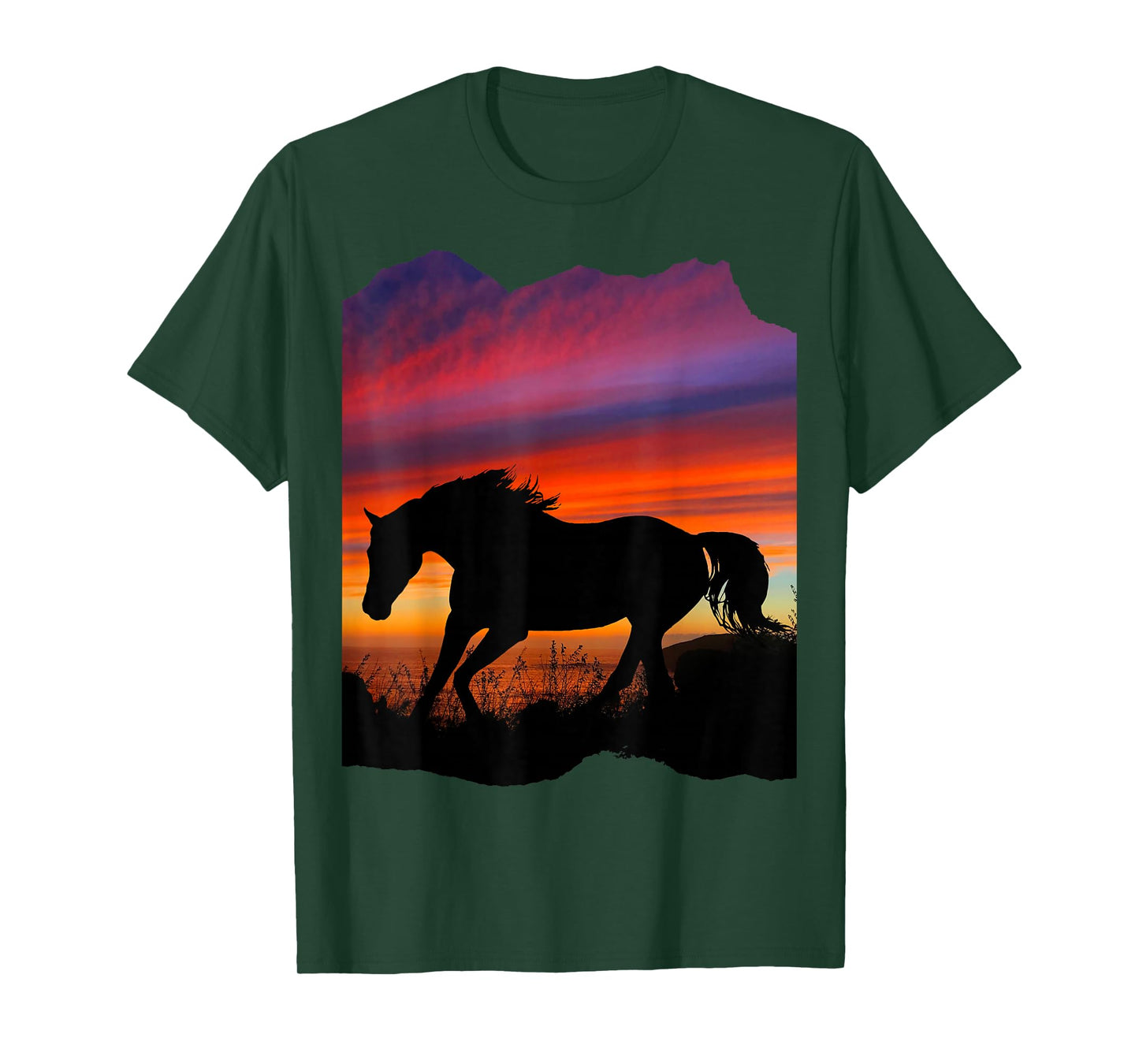Beautiful Arabian horse sunset silhouette orange purple blue T-Shirt