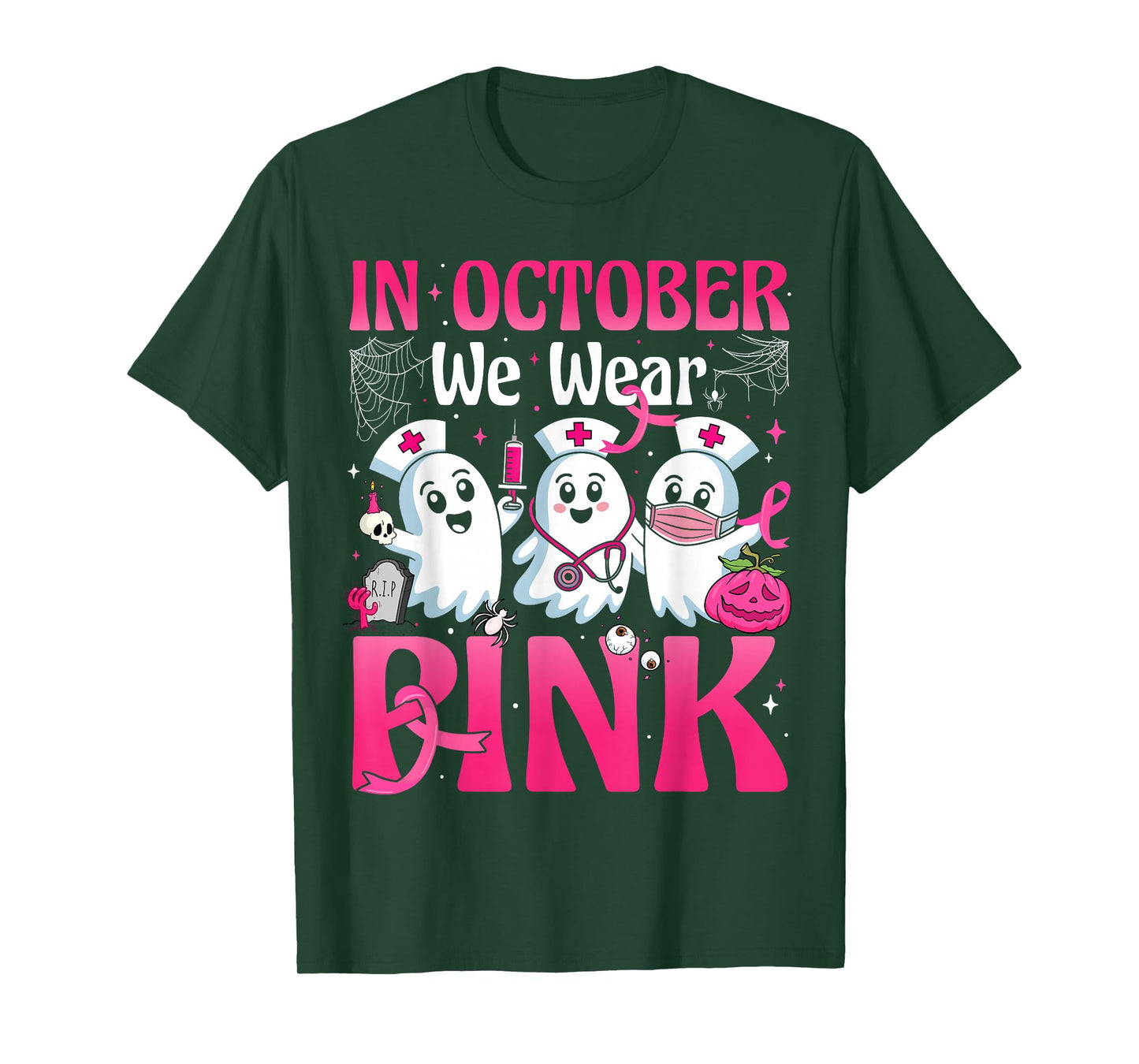 October We Wear Pink Nurse Breast Cancer Awareness Halloween T-Shirt