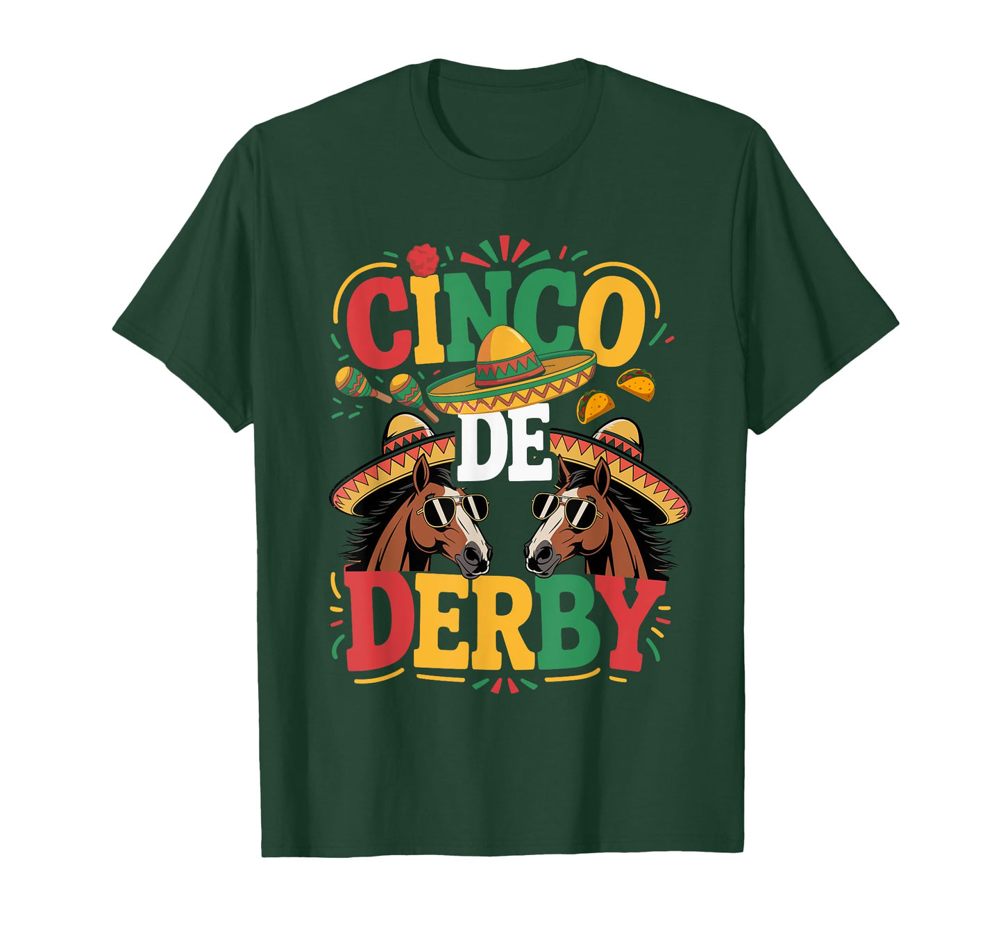 Cinco De Derby Funny Derby De Mayo Taco Horse Racing Vintage T-Shirt