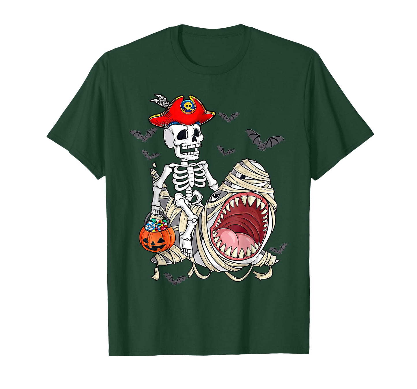 Funny Halloween Pirate Skeleton Mummy Shark Costume Men T-Shirt