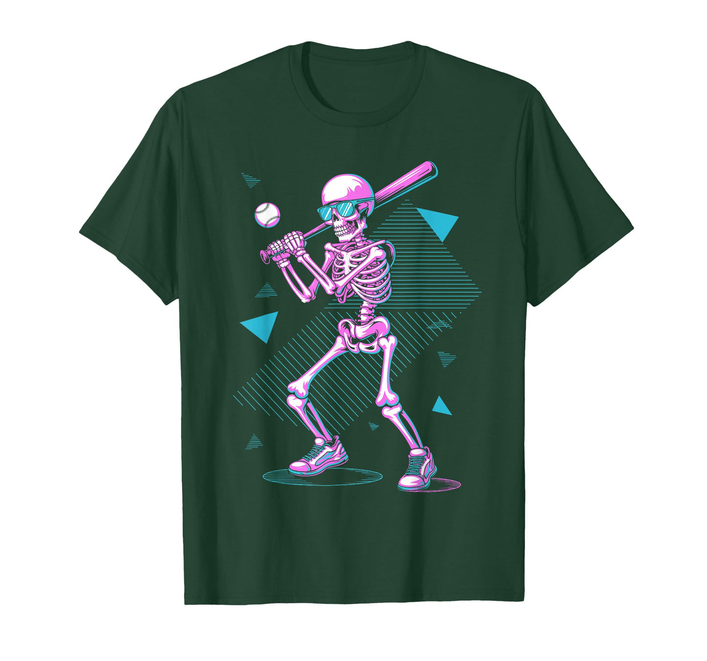Retro 80s Skeleton Baseball Graphic Vaporwave Hitter T-Shirt