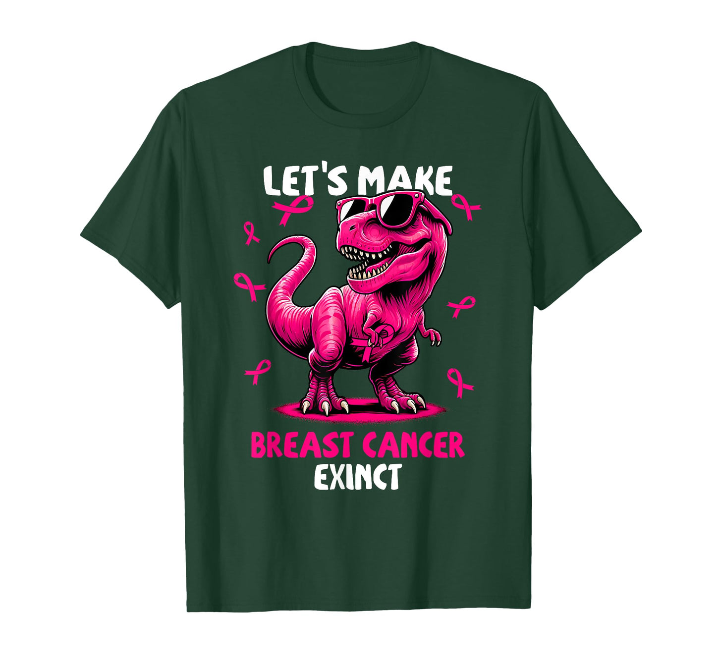 Let's Make Breast Cancer Exinct Dinosaur Ribbon Boy Girl Kid T-Shirt