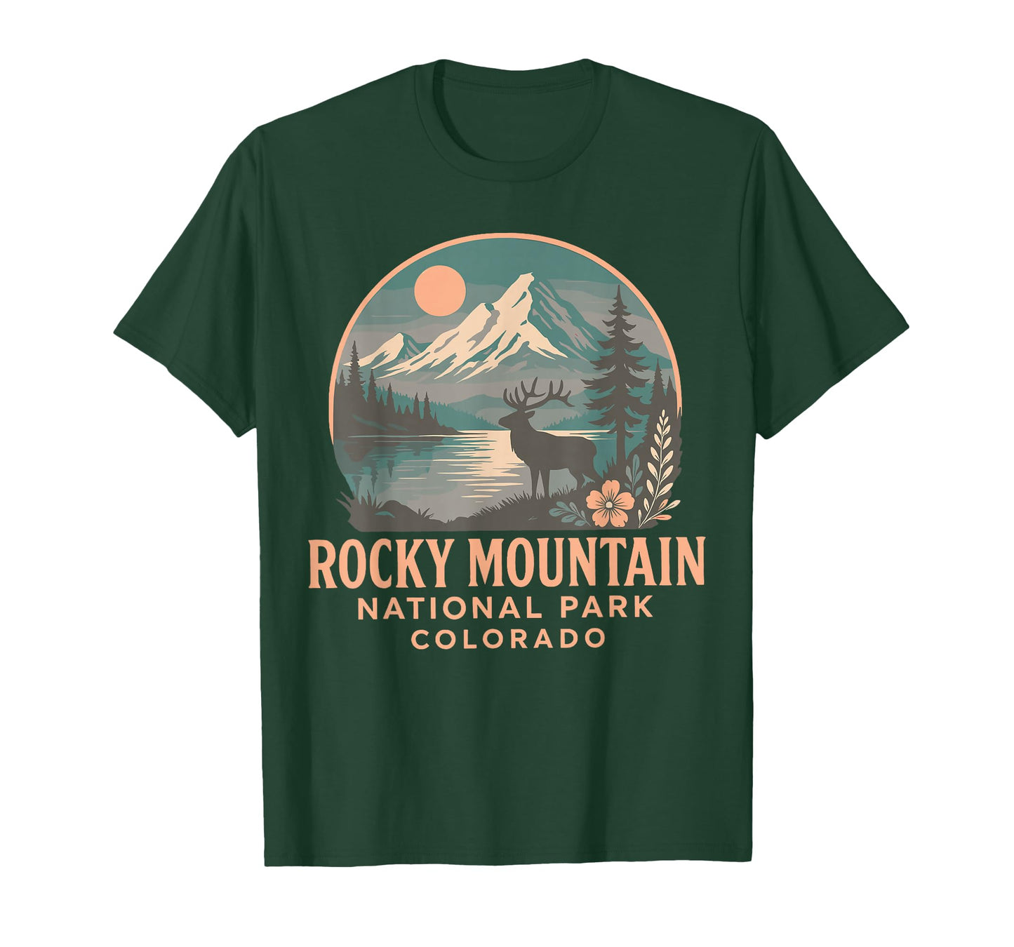Colorado Rocky Mountain National Park Elk and Alpine Sunset T-Shirt