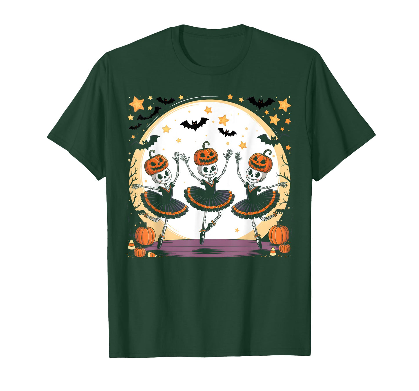 Ballet Pumpkin Skeleton Scary Halloween Men Women Boys Girl T-Shirt