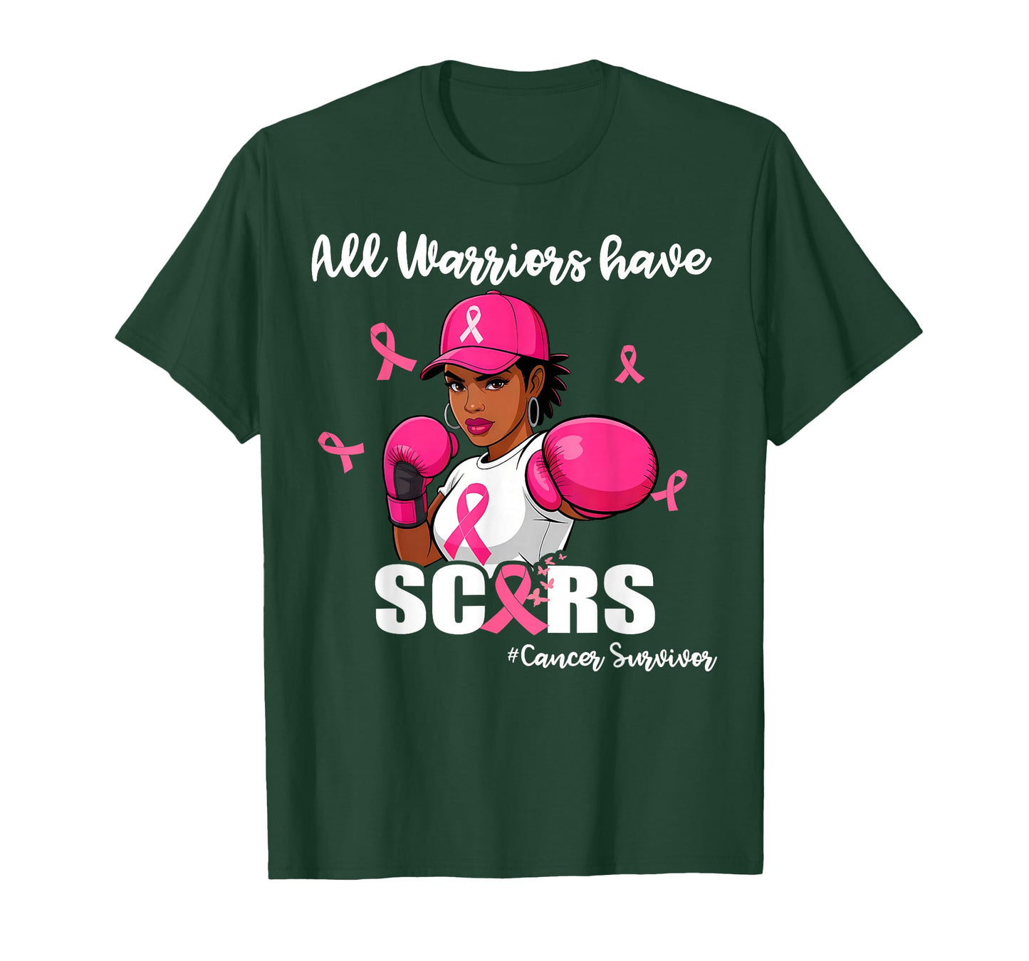 Women Black African American Fight Breast Cancer Pink Ribbon T-Shirt