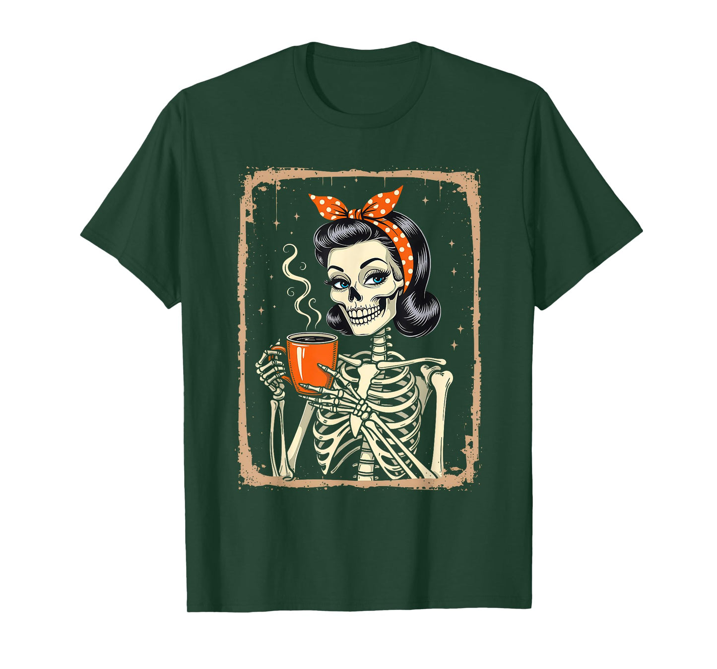 Vintage Skeleton Drinking Coffee Halloween Women T-Shirt
