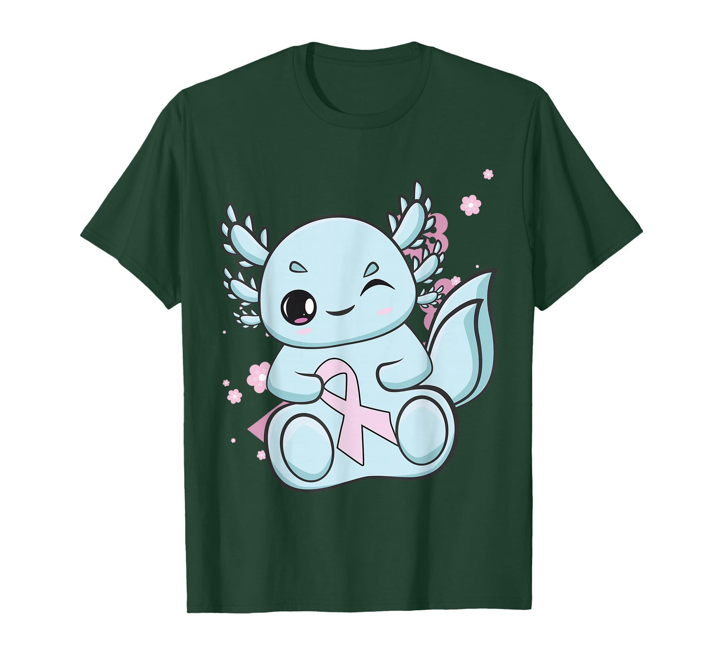 Blue Axolotl With Pink Ribbon For Breast Cancer Awareness T-Shirt