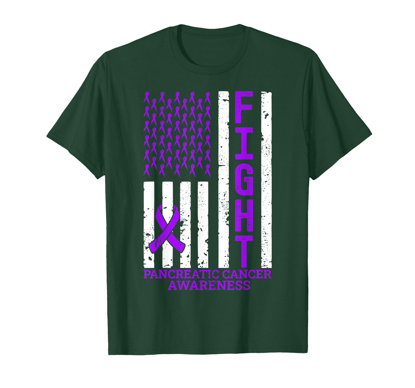 Fight Purple Ribbon Flag Pancreatic Cancer Awareness Support T-Shirt